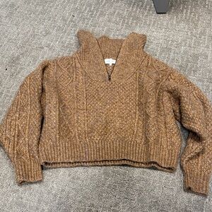 The great brown orange heavyweight knot quarter zip cropped sweater